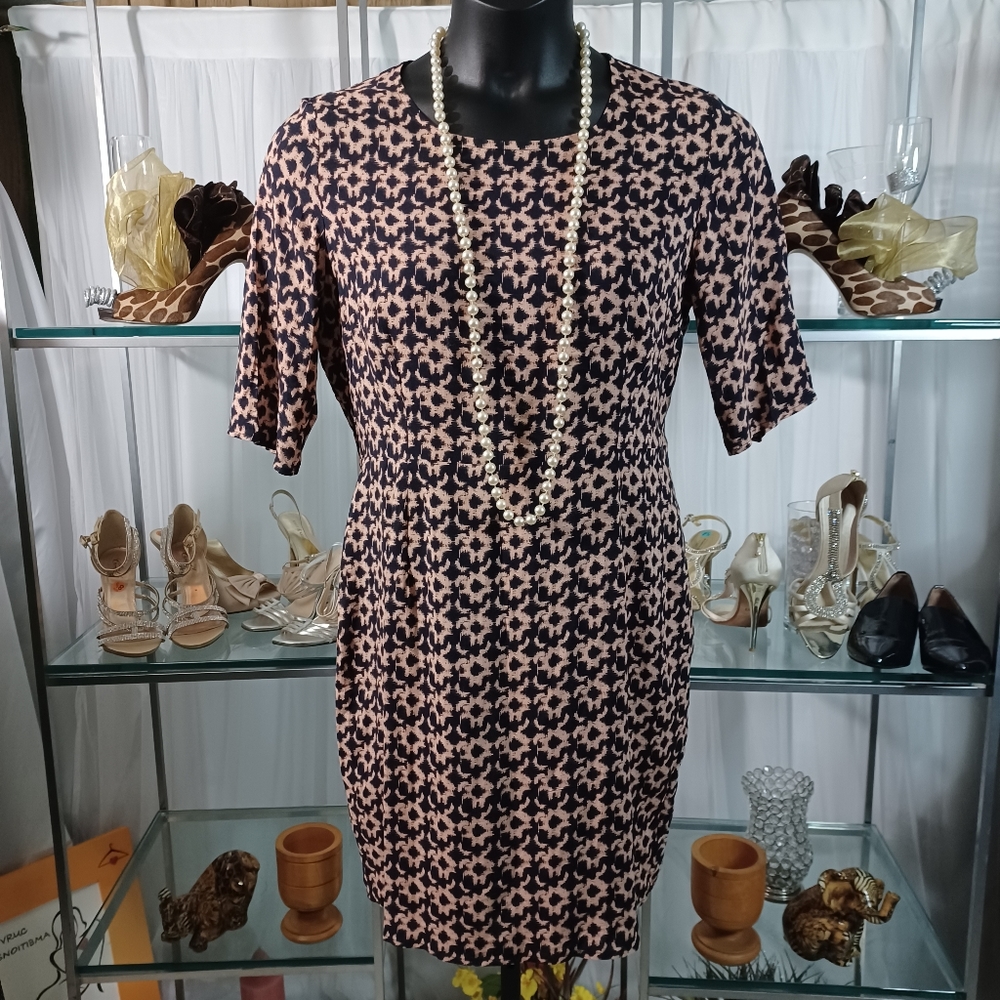 Sugarhill Boutique Shift Dress, Size:10 Dark Navy Blue/ Cream Tan